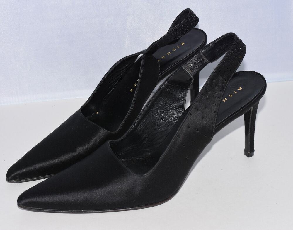 Richard Tyler Black Satin Embellished Slingback Pumps Size 8.5N